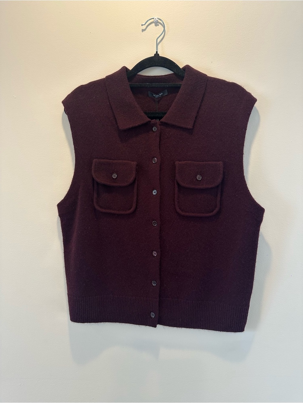 Massimo Dutti Burgundy Collared Knit Sweater Vest New With Tags